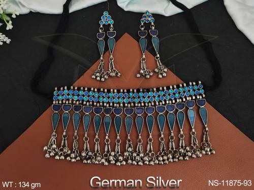 Fancy Style Party wer Beautiful German Silver Jewellery Choker Style German Silver Necklace Set 